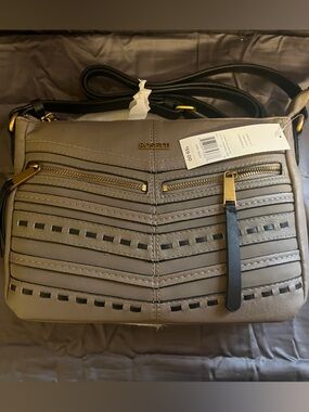 Rosetti Taupe and Black Crossbody with Gold-Tone Hardware
